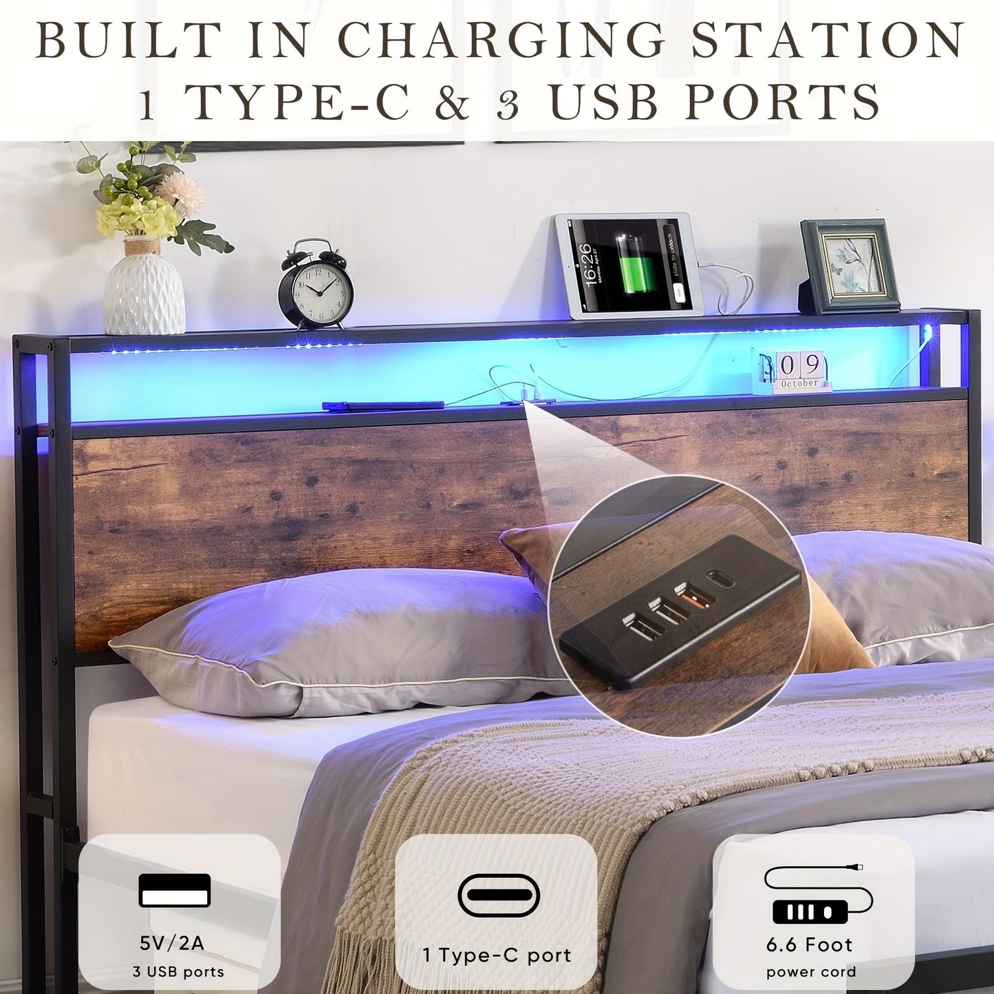 Double Bed Frame Storage Drawers LED Headboard | Home & Living - 6