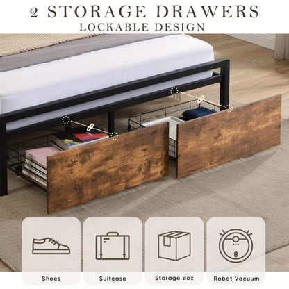 Queen Bed Frame Storage Drawers LED Headboard | Home & Living - 5