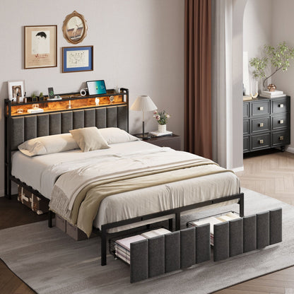 Double Bed Frame Storage Drawers LED Headboard | HomeAndLiving
