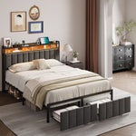 Double Bed Frame Storage Drawers LED Headboard | HomeAndLiving