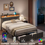 Double Bed Frame Storage Drawers LED Headboard | HomeAndLiving