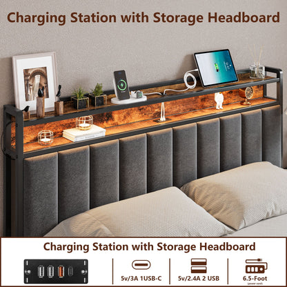 Double Bed Frame Storage Drawers LED Headboard | HomeAndLiving