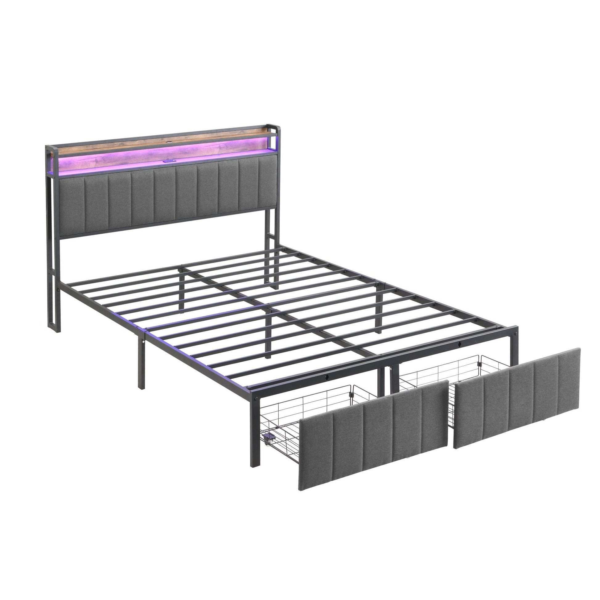 Double Bed Frame Storage Drawers LED Headboard | HomeAndLiving