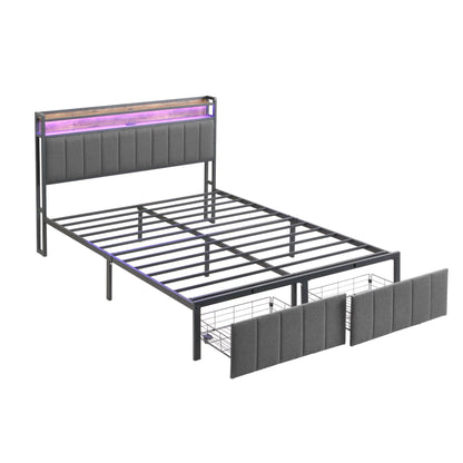 Double Bed Frame Storage Drawers LED Headboard | HomeAndLiving