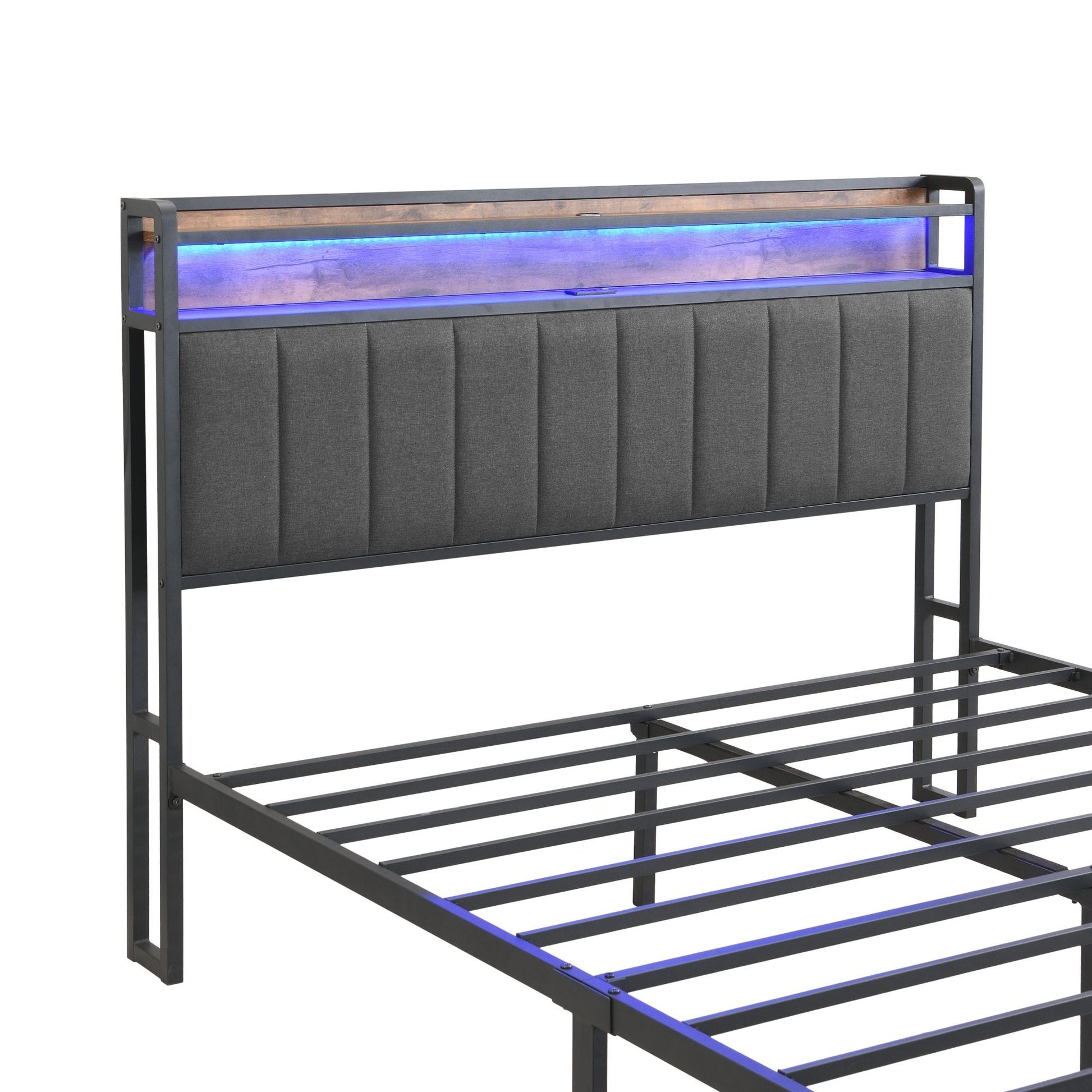 Double Bed Frame Storage Drawers LED Headboard | HomeAndLiving