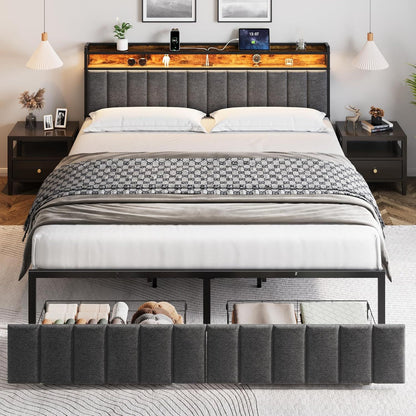 King Bed Frame Storage Drawers LED Headboard | HomeAndLiving