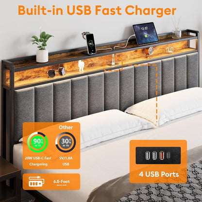 King Bed Frame Storage Drawers LED Headboard | HomeAndLiving