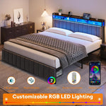 King Bed Frame Storage Drawers LED Headboard | HomeAndLiving