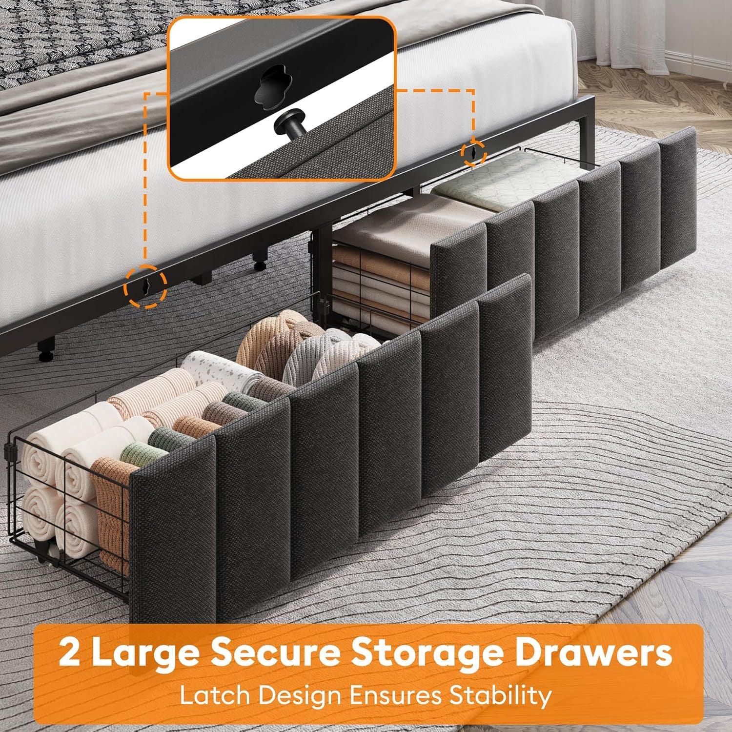 King Bed Frame Storage Drawers LED Headboard | HomeAndLiving