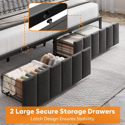 King Bed Frame Storage Drawers LED Headboard | HomeAndLiving