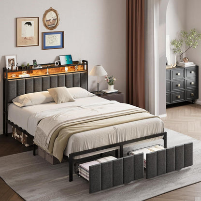 Queen Bed Frame Storage Drawers LED Headboard | HomeAndLiving