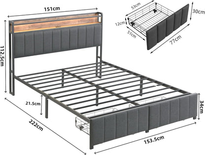 Queen Bed Frame Storage Drawers LED Headboard | HomeAndLiving