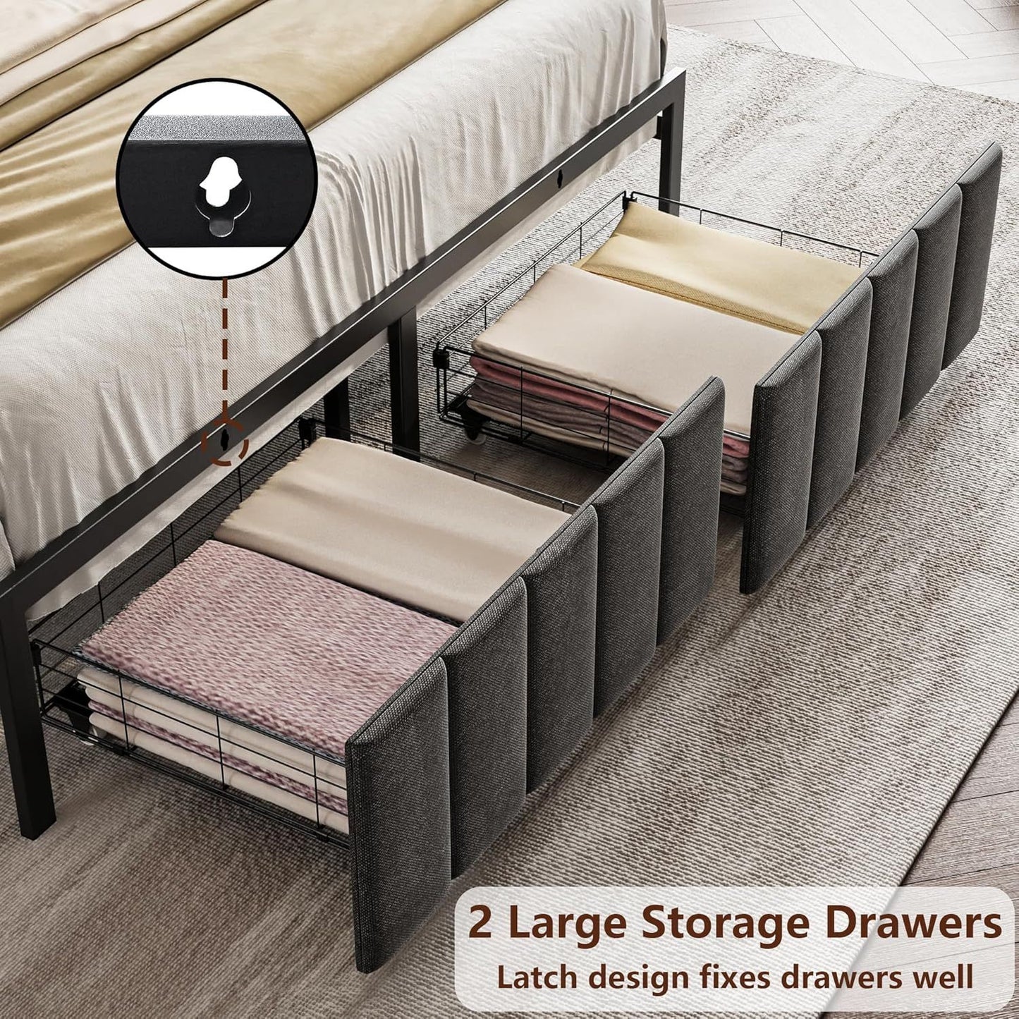 Queen Bed Frame Storage Drawers LED Headboard | HomeAndLiving