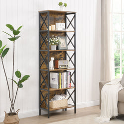 6 Tier Tall Bookshelf Rustic Brown | Home & Living