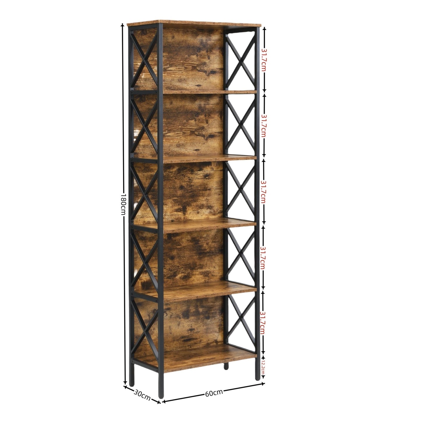6 Tier Tall Bookshelf Rustic Brown | Home & Living - 2