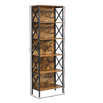 6 Tier Tall Bookshelf Rustic Brown | Home & Living - 2