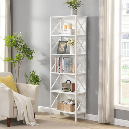 6 Tier Tall Bookshelf White Metal Frame | HomeAndLiving