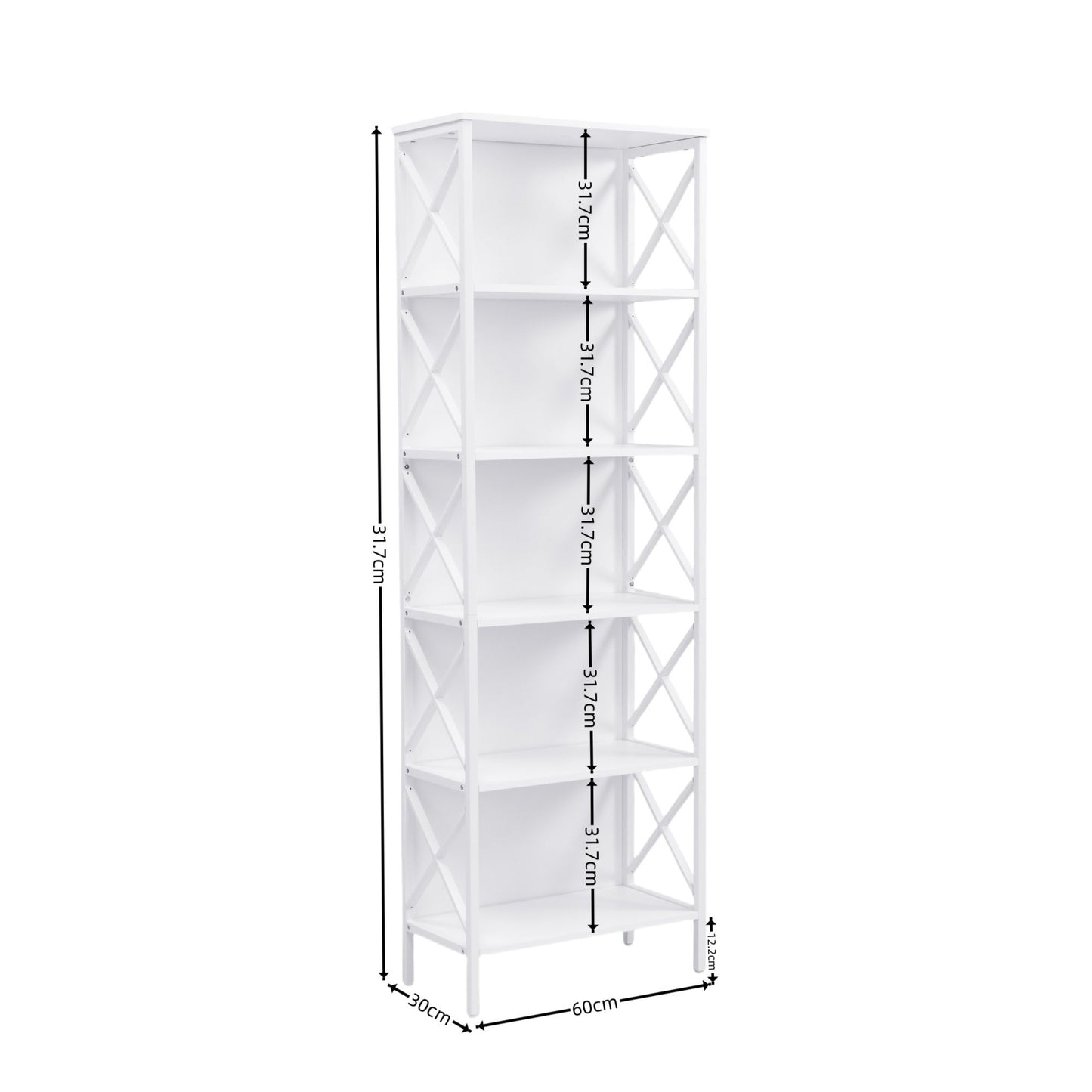 6 Tier Tall Bookshelf White Metal Frame | HomeAndLiving