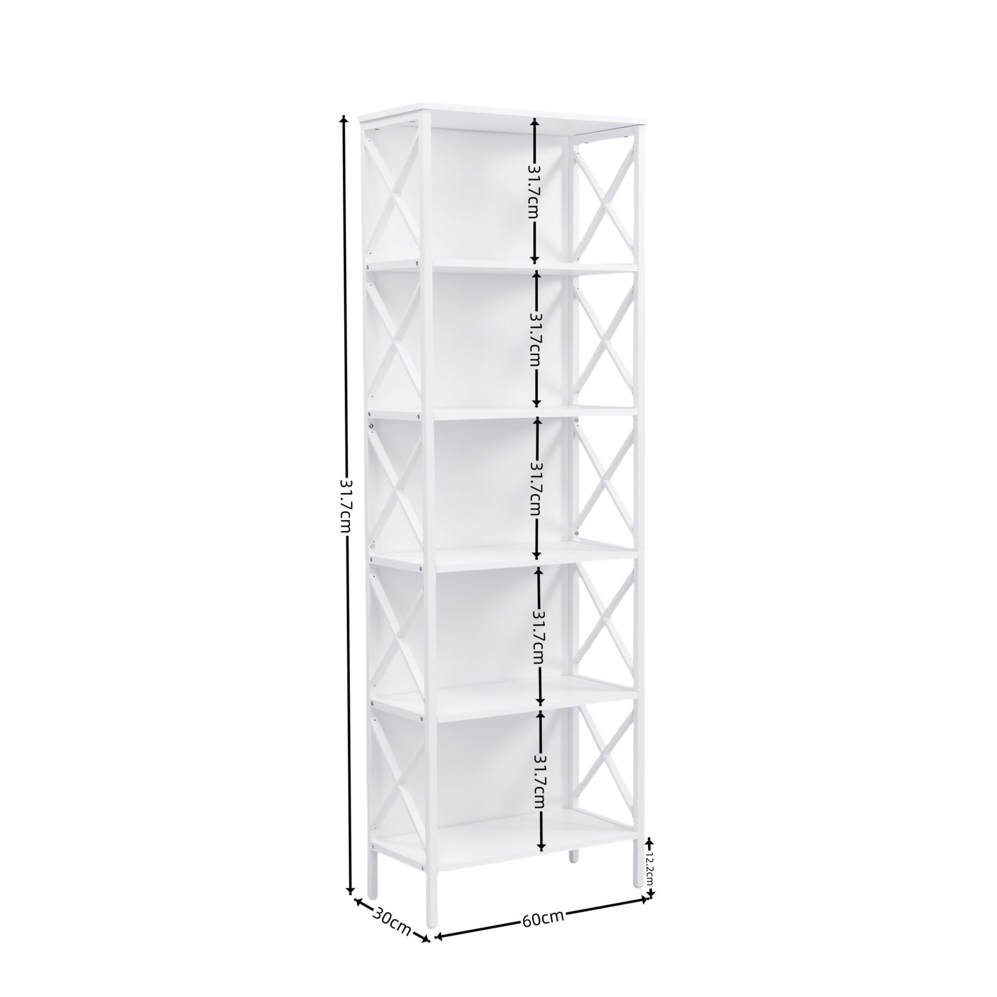 6 Tier Tall Bookshelf White Metal Frame | HomeAndLiving