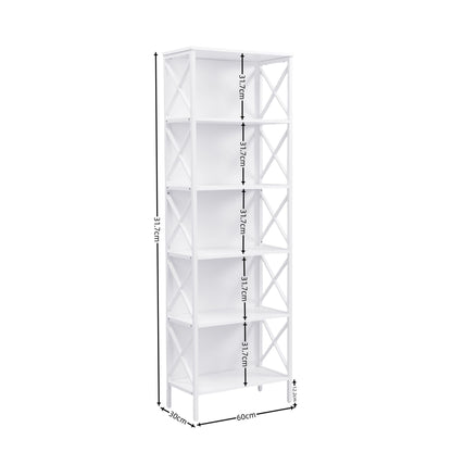 6 Tier Tall Bookshelf White Metal Frame | HomeAndLiving