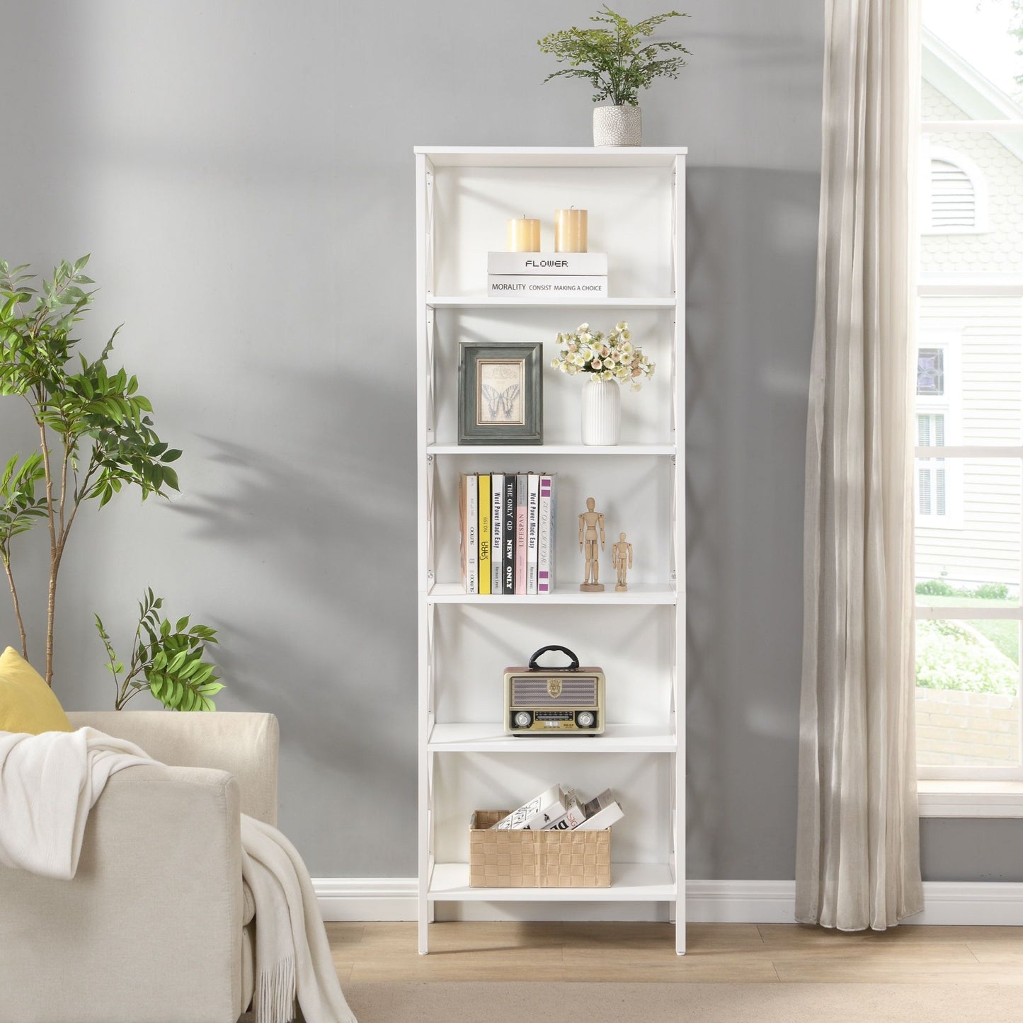 6 Tier Tall Bookshelf White Metal Frame | HomeAndLiving