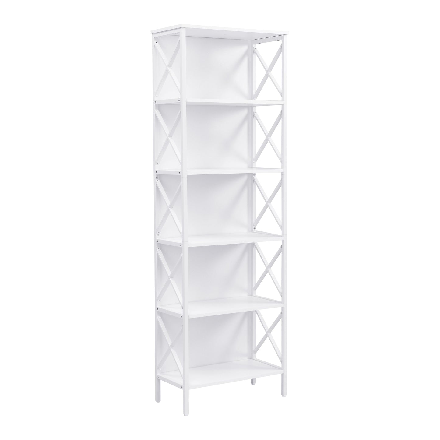 6 Tier Tall Bookshelf White Metal Frame | HomeAndLiving