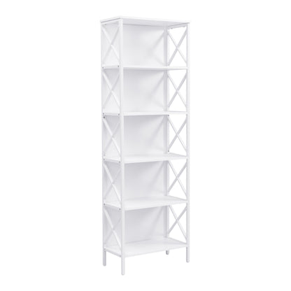 6 Tier Tall Bookshelf White Metal Frame | HomeAndLiving