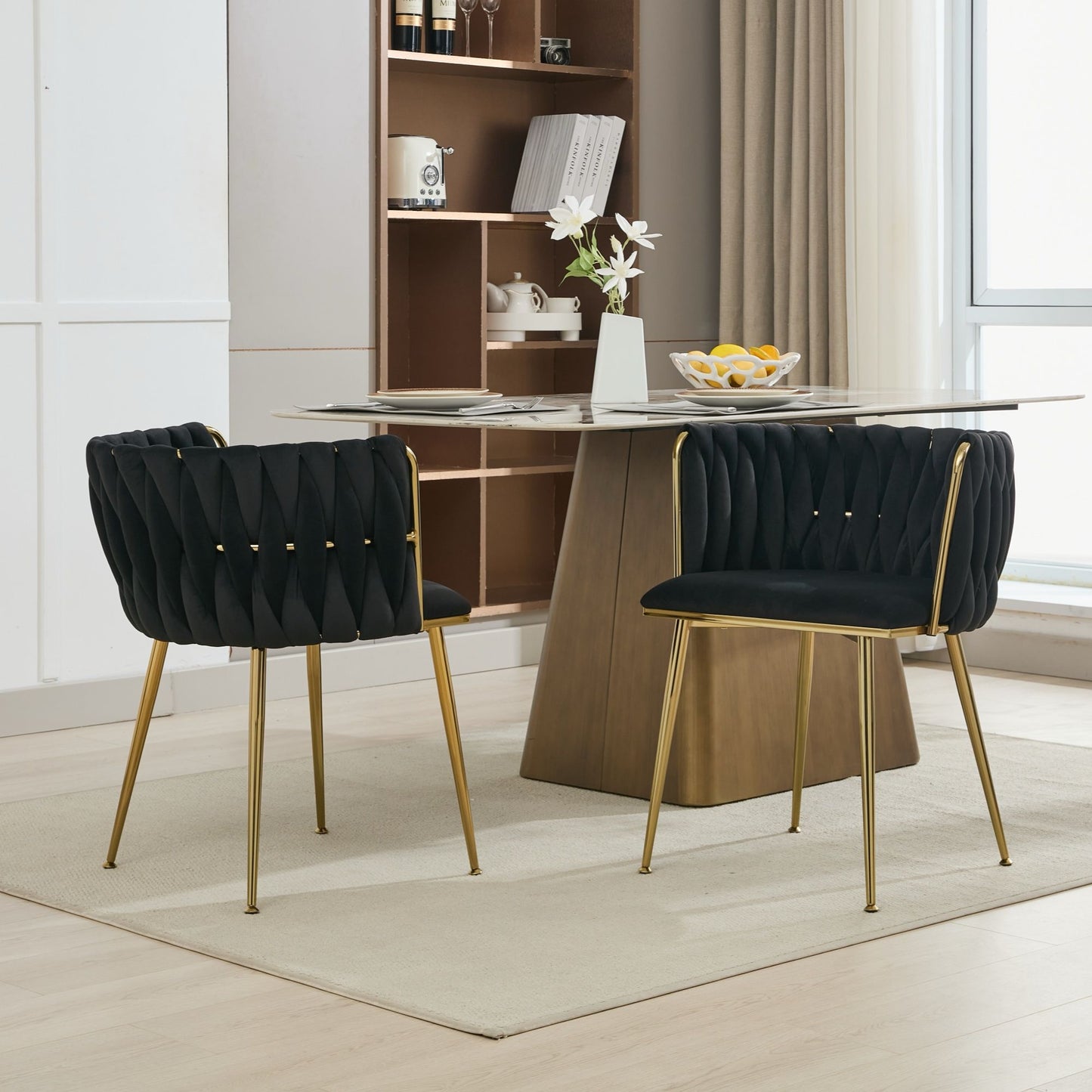 Velvet Dining Chairs Set of 2 Gold Legs Black | Home & Living