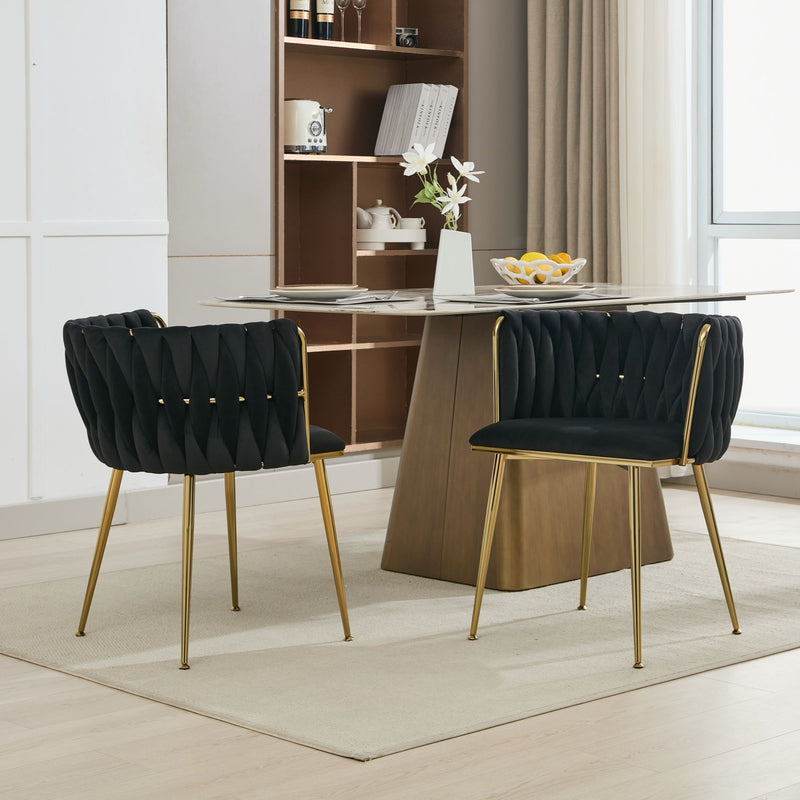 Velvet Dining Chairs Set of 2 Gold Legs Black | Home & Living