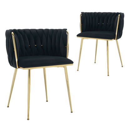 Velvet Dining Chairs Set of 2 Gold Legs Black | Home & Living