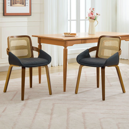 Rattan Back Dining Chairs Set of 2 Black | HomeAndLiving