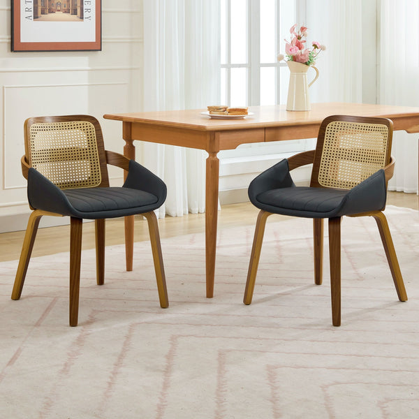  Rattan Back Dining Chairs Set of 2 Black | HomeAndLiving