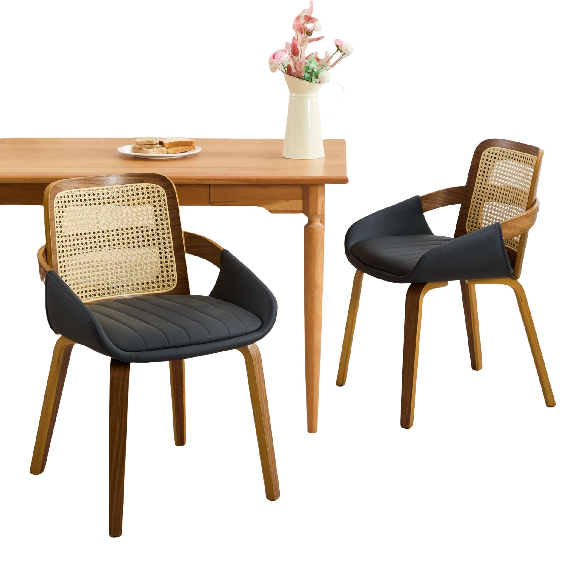 Rattan Back Dining Chairs Set of 2 Black | HomeAndLiving