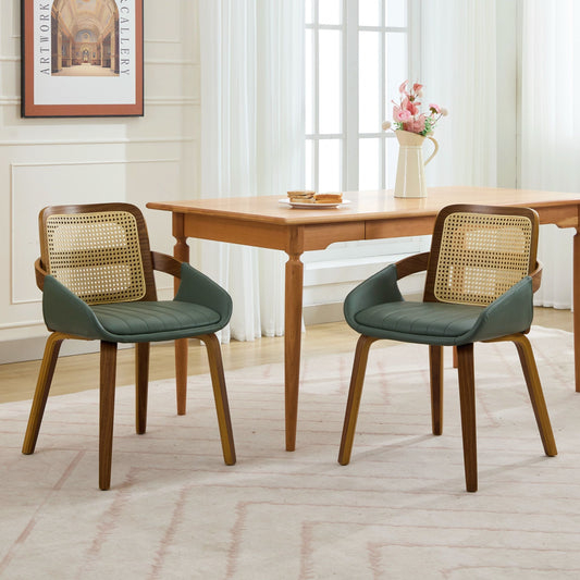Rattan Dining Chairs Green Faux Leather Set 2 | HomeAndLiving
