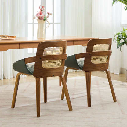 Rattan Dining Chairs Green Faux Leather Set 2 | HomeAndLiving