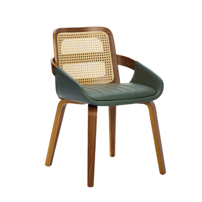 Rattan Dining Chairs Green Faux Leather Set 2 | HomeAndLiving