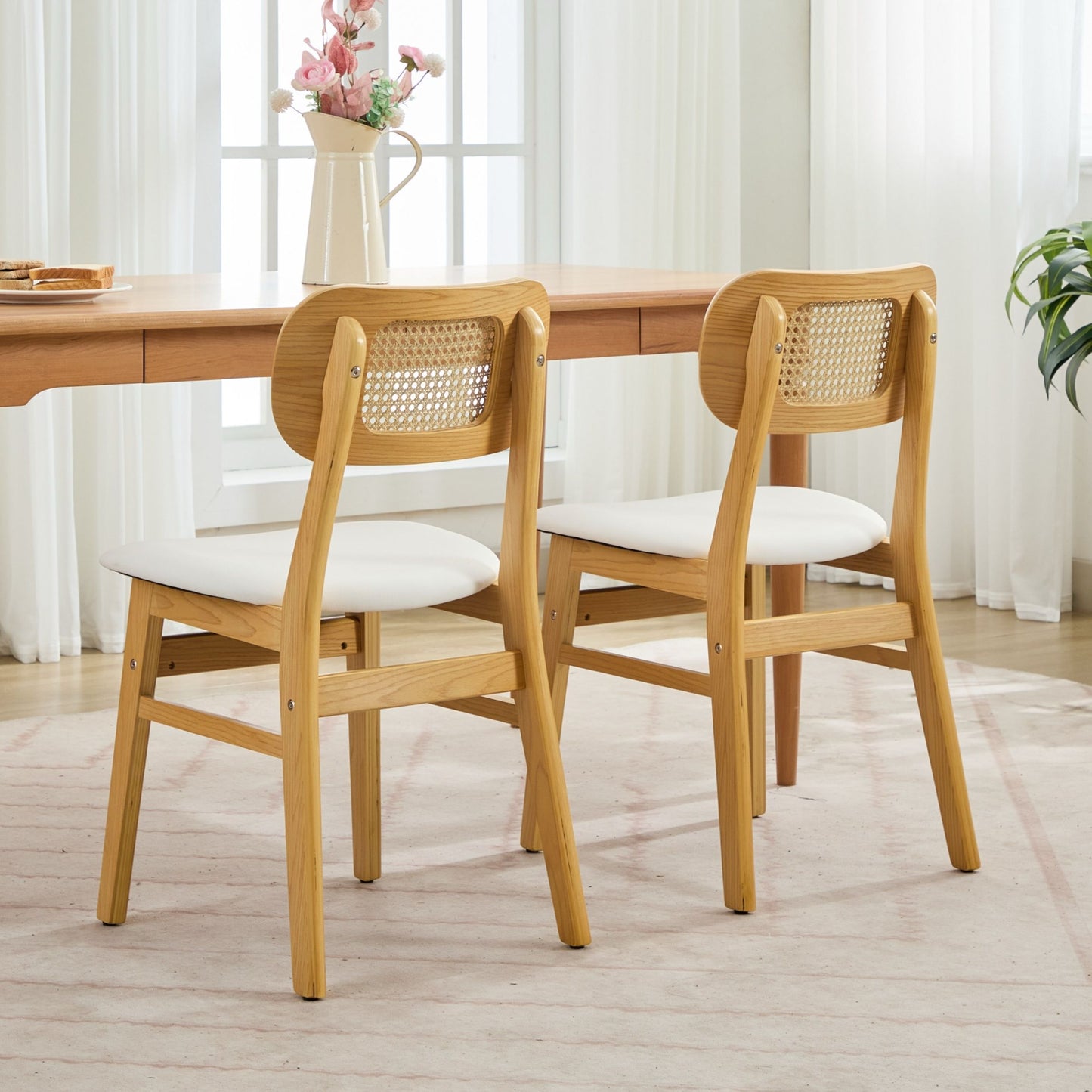 Rattan Back Dining Chairs Set of 2 White | Home & Living