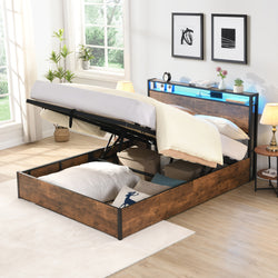 Gas Lift Bed Frame With Storage Double Size Wooden Slats Platform