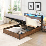 Gas Lift Bed Frame With Storage Queen Size Wooden Slats Platform Bed