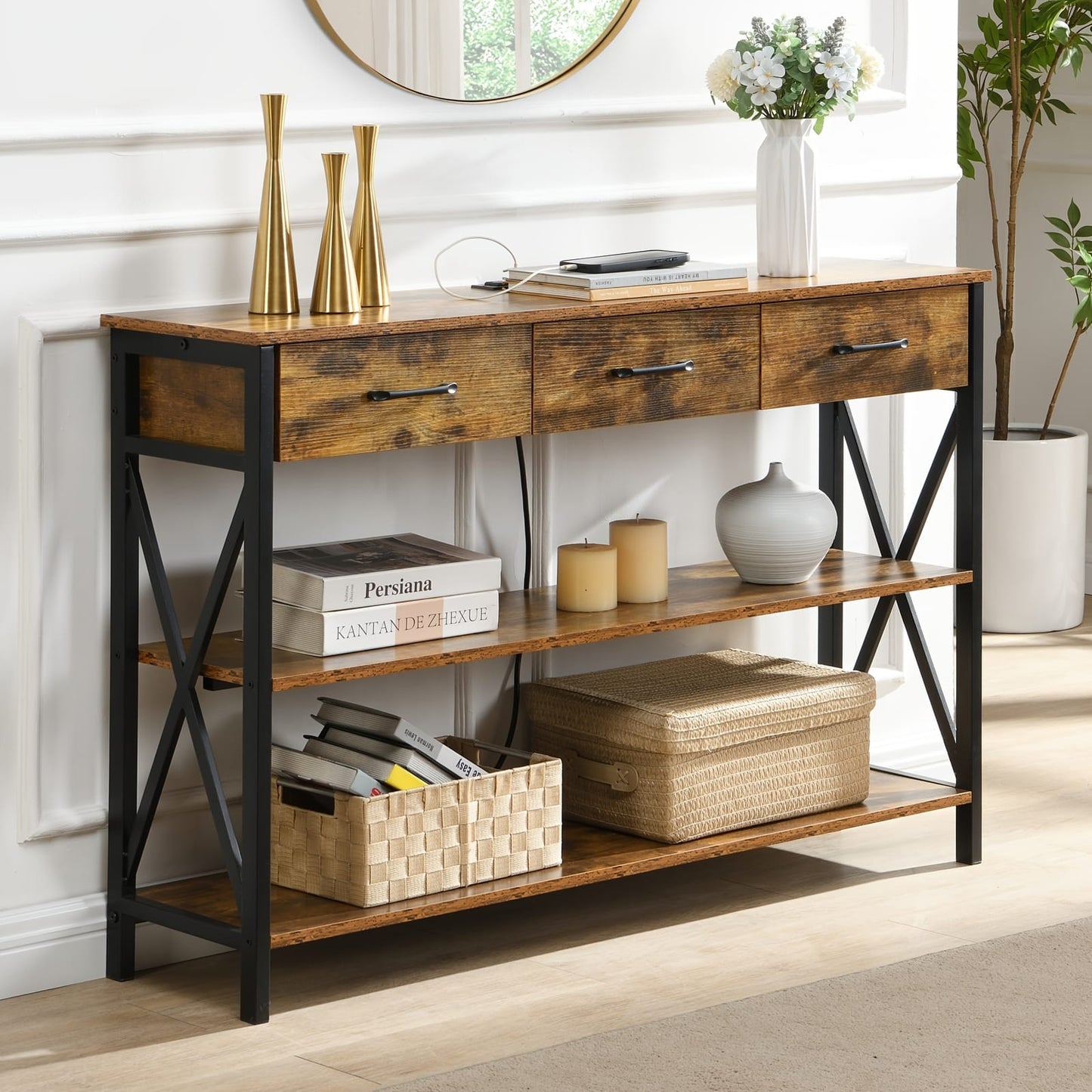 Console Table Industrial 3 Drawer