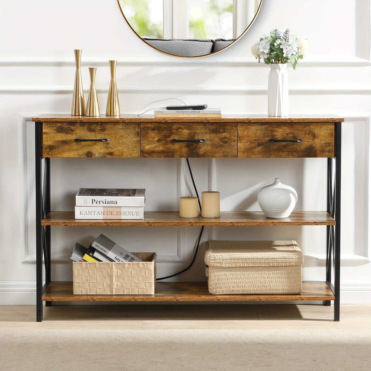 Console Table Industrial 3 Drawer