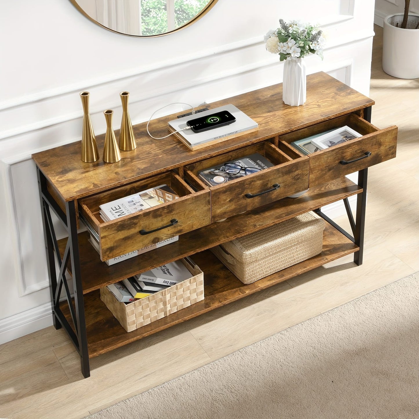 Console Table Industrial 3 Drawer
