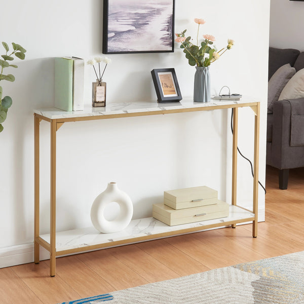  2 Tier Console Table With Power Outlets And Usb Ports Wood Entryway
