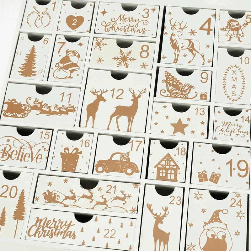 Wooden Advent Calendar With Drawers 28x5.5x30cm