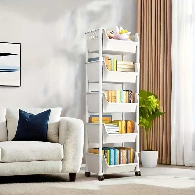 Mobile Bookshelf Cart 5-Tier 125x35x26cm