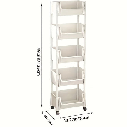 Mobile Bookshelf Cart 5-Tier 125x35x26cm