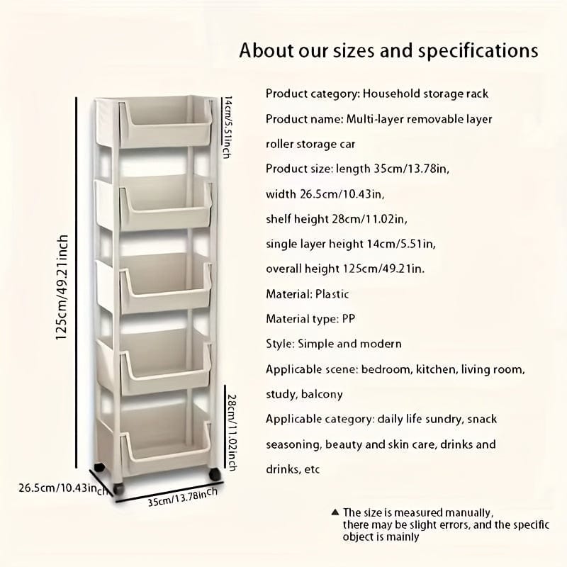 Mobile Bookshelf Cart 5-Tier 125x35x26cm