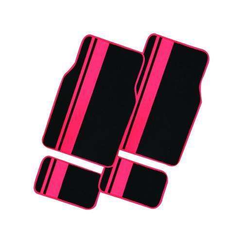 Carpet Car Floor Mats 4 Black With Red Pvc Stripes