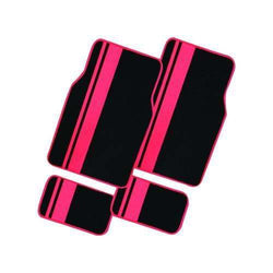 Carpet Car Floor Mats 4 Black With Red Pvc Stripes