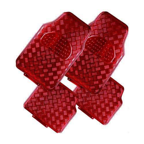  4-Piece Car Mat - Red [Rubber/Aluminium Look]